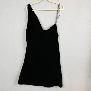 NEW! ZARA Velvet Single Shoulder Mini Dress Chain Accent Black - XXL